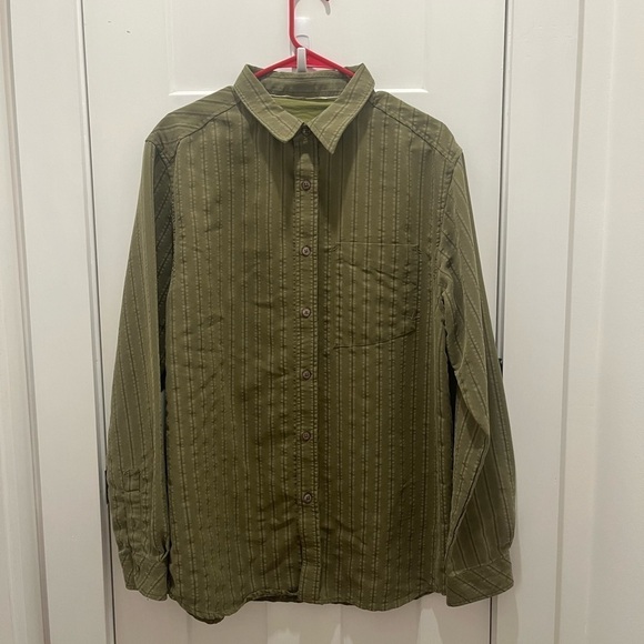 Prana Mens Button Down Shirt Size L Moss Green Collared - Picture 1 of 8